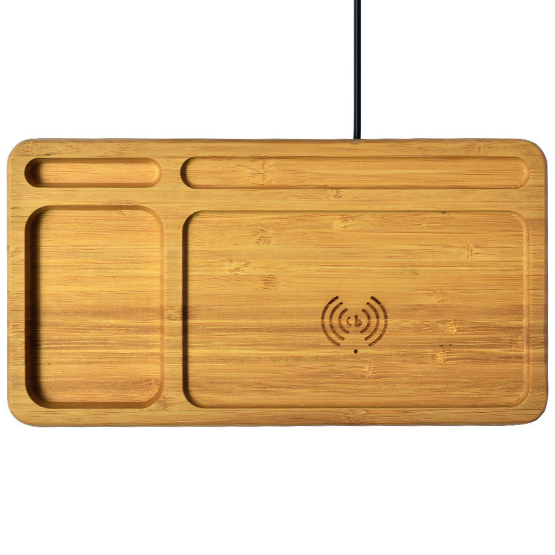 Eco-Friendly Bamboo Wireless Charger Desk Organizer