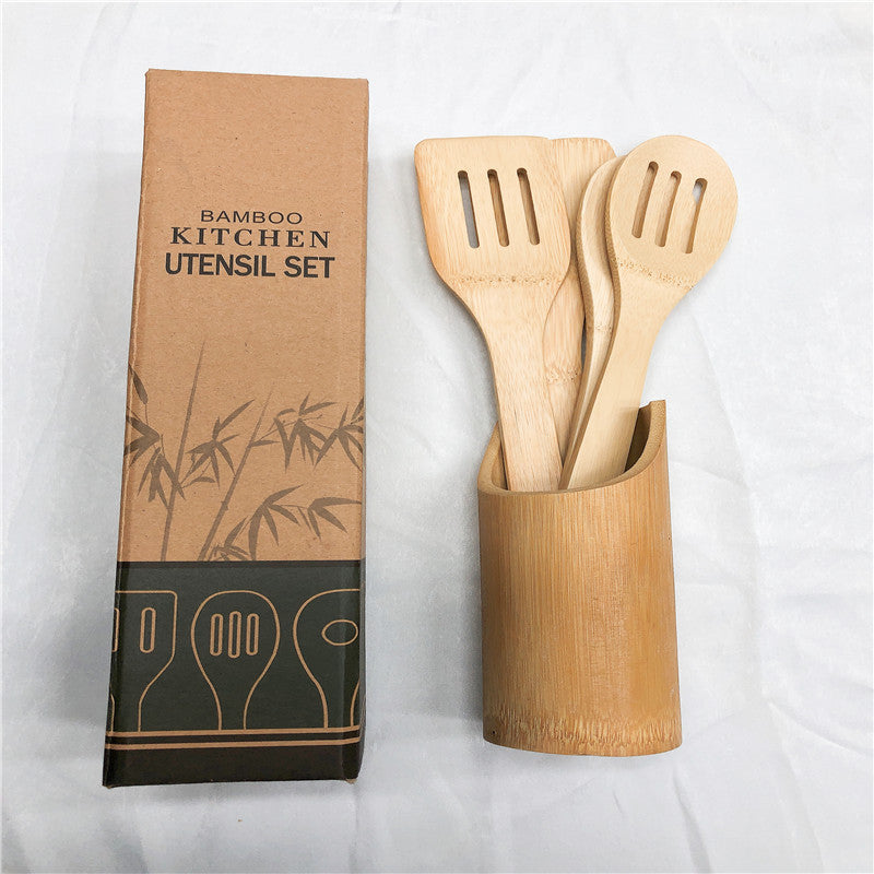 7-Piece Bamboo Utensil Set with Holder