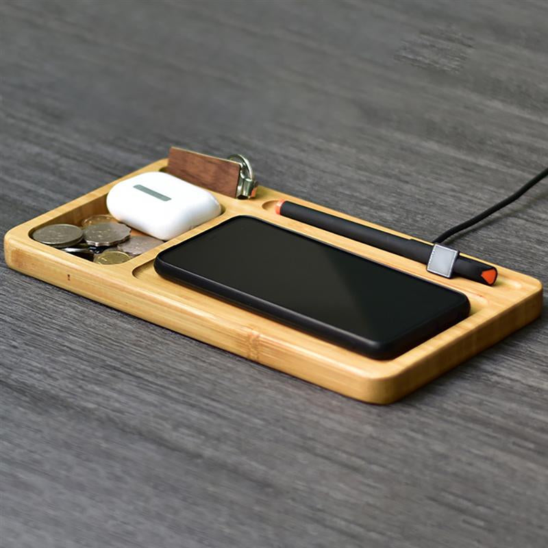 Eco-Friendly Bamboo Wireless Charger Desk Organizer