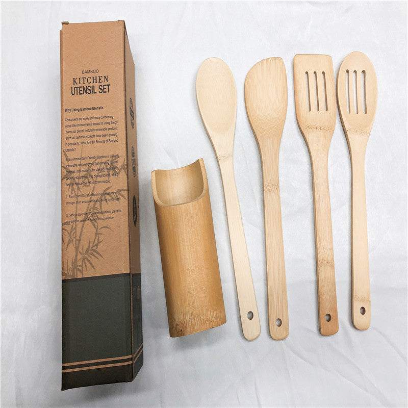 7-Piece Bamboo Utensil Set with Holder