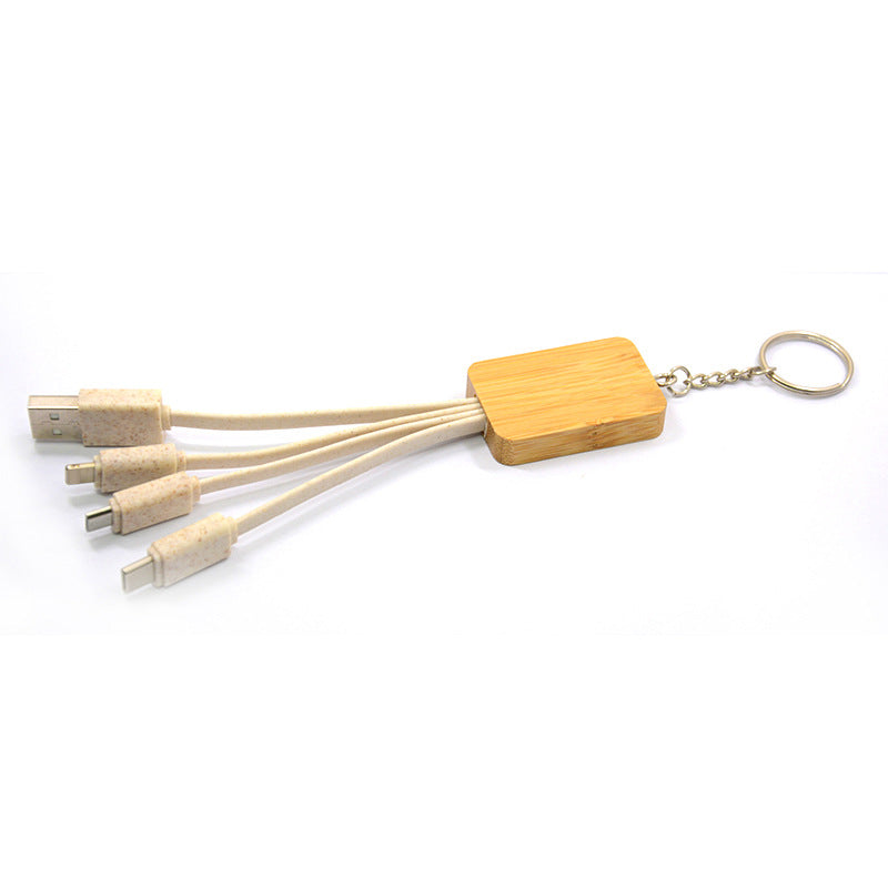 3-in-1 Biodegradable Bamboo Keychain USB Cable