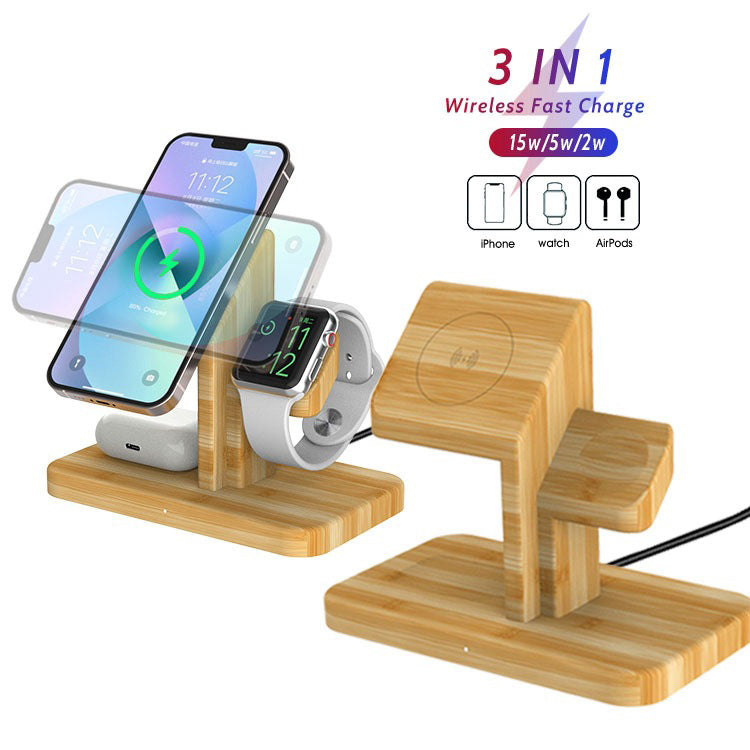 3-in-1 Bamboo Wireless Charging Stand - 15W