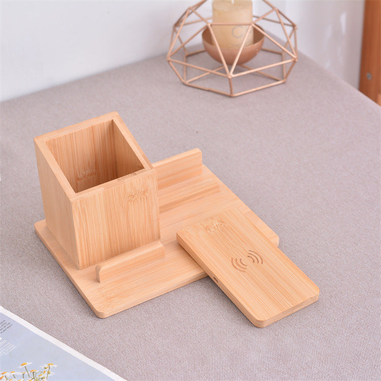 3-in-1 Bamboo Charger Station with Pen Holder