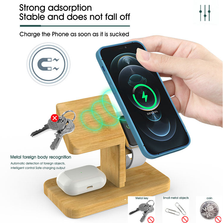 3-in-1 Bamboo Wireless Charging Stand - 15W