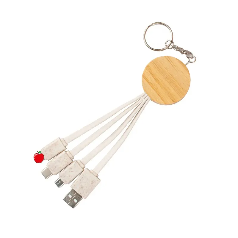 3-in-1 Biodegradable Bamboo Keychain USB Cable