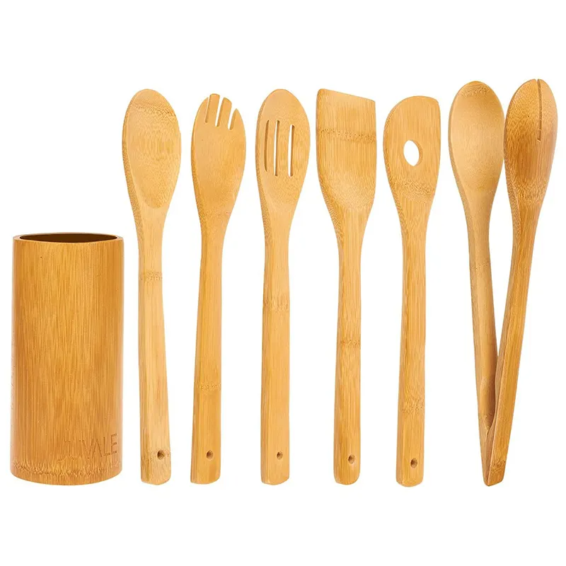 5-Piece Bamboo Utensil Set with Holder