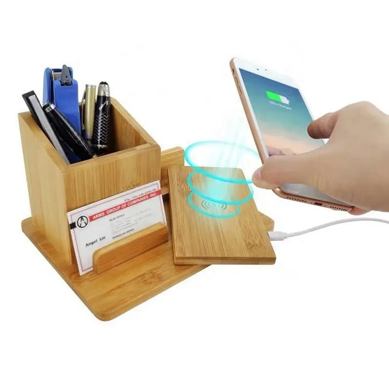 3-in-1 Bamboo Charger Station with Pen Holder