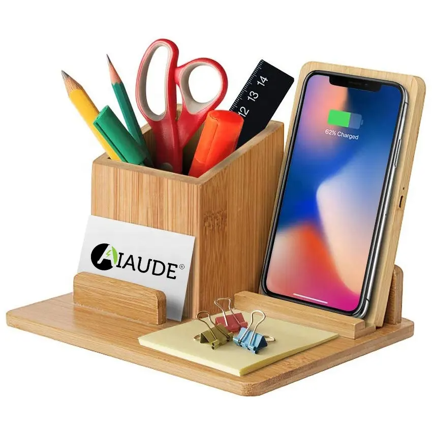 3-in-1 Bamboo Charger Station with Pen Holder