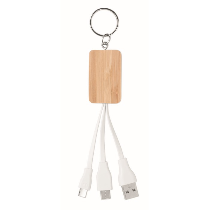 3-in-1 Biodegradable Bamboo Keychain USB Cable