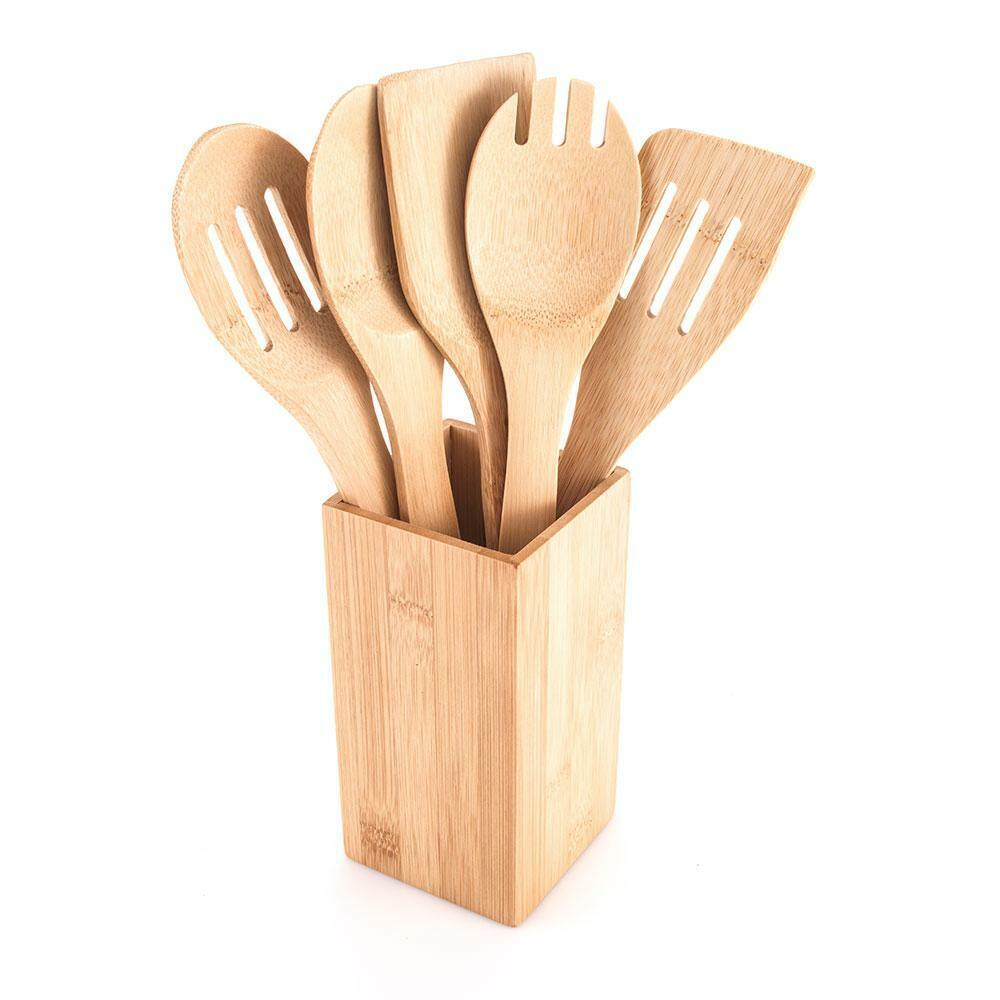 7-Piece Bamboo Utensil Set with Holder